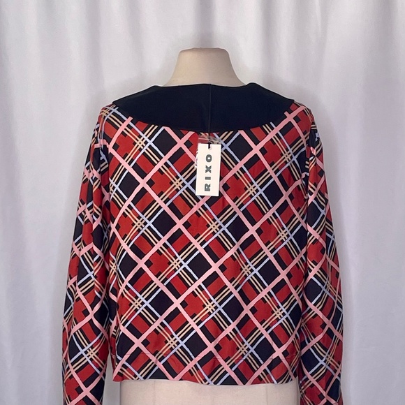 NWT!! RIXO Rylee Collar Satin Top Blouse Plaid Buttons Retro Academia Size 12 - Picture 11 of 15